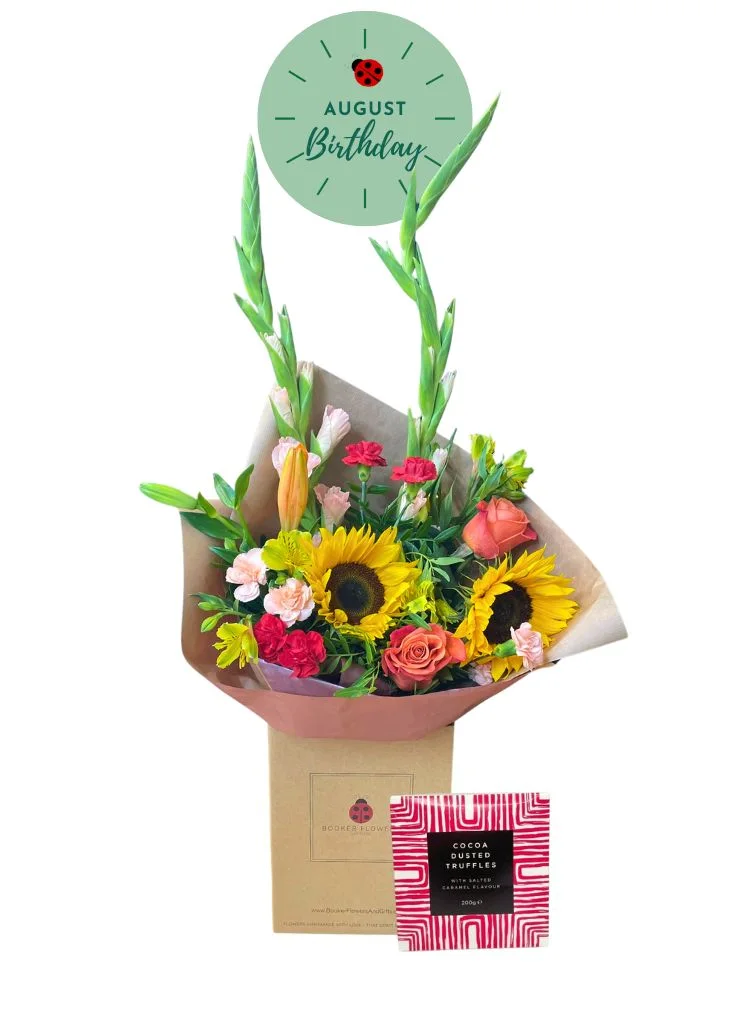 August birthday flowers and chocolates gift set