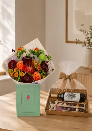 Autumn Harvest Bouquet Malbec and Luxury Chocolate Gift Hamper