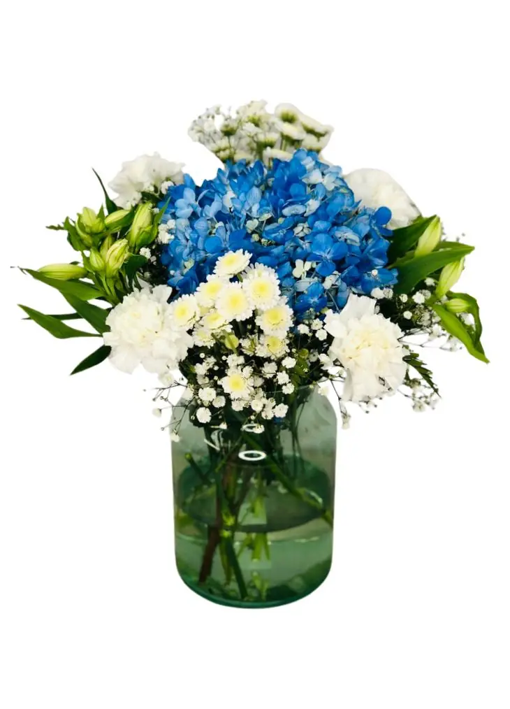 Blue Pop Vase of Pretty Flowers Blue Pop Vase of Pretty Flowers
