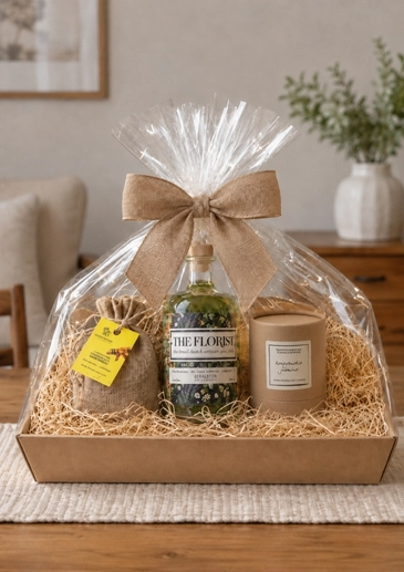Botanical Inspired Hamper with Beebombs Candle and Gin 