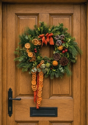 Christmas Citrus Spruce And Pinecone Door Wreath