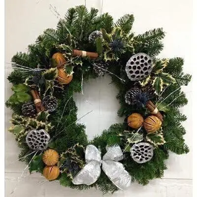 Christmas XL Real Wreath for Door - Blue and Orange