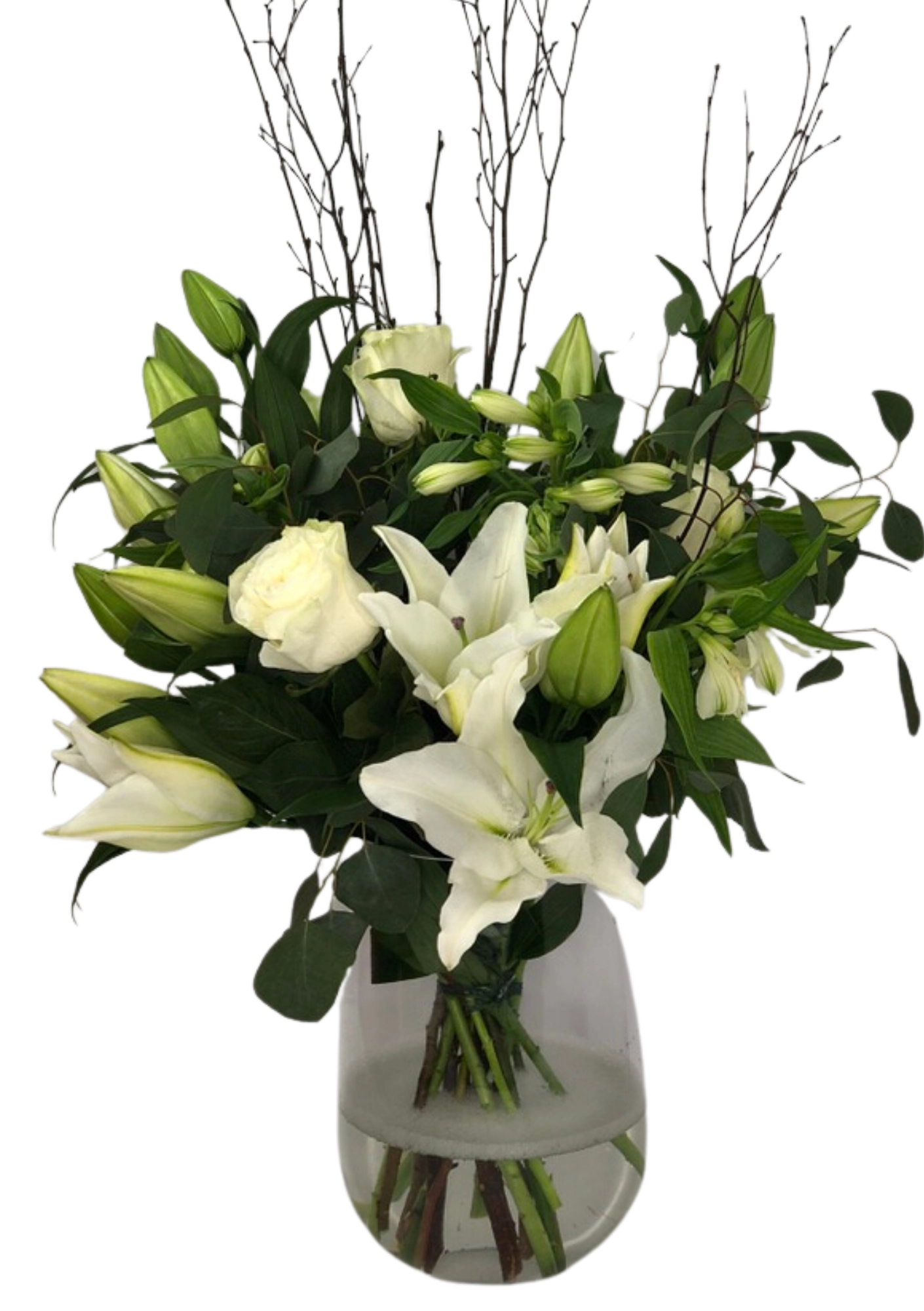Classic White Rose and Lily Vase Classic White Rose and Lily Vase