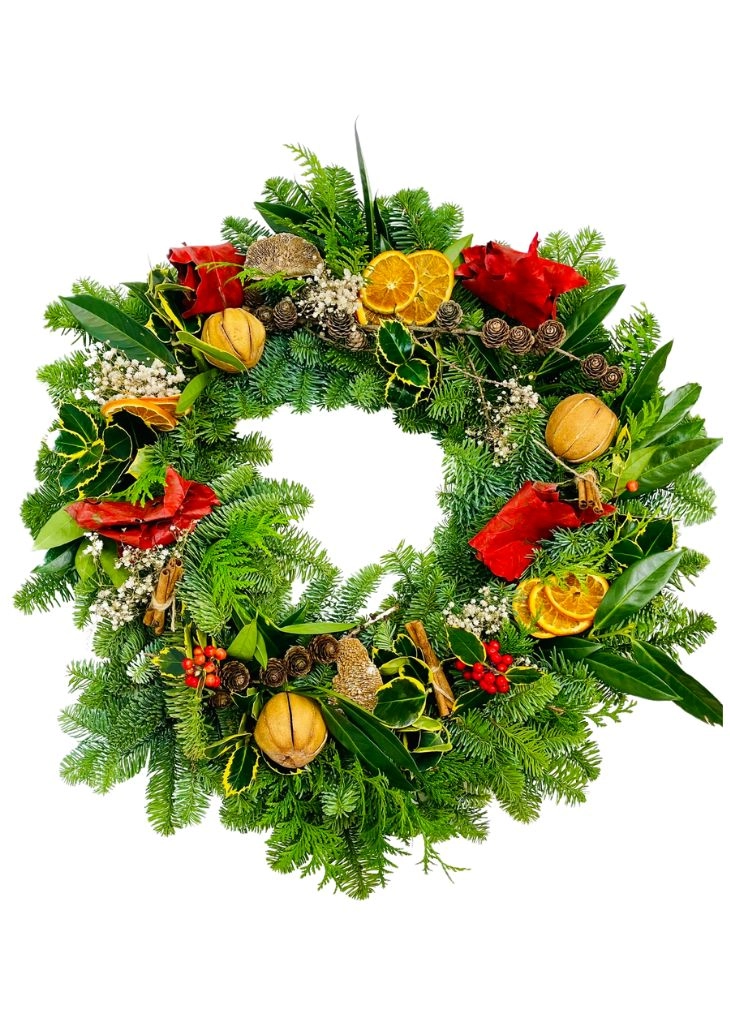 Festive Firelight Fresh and Dried Christmas Door wreath