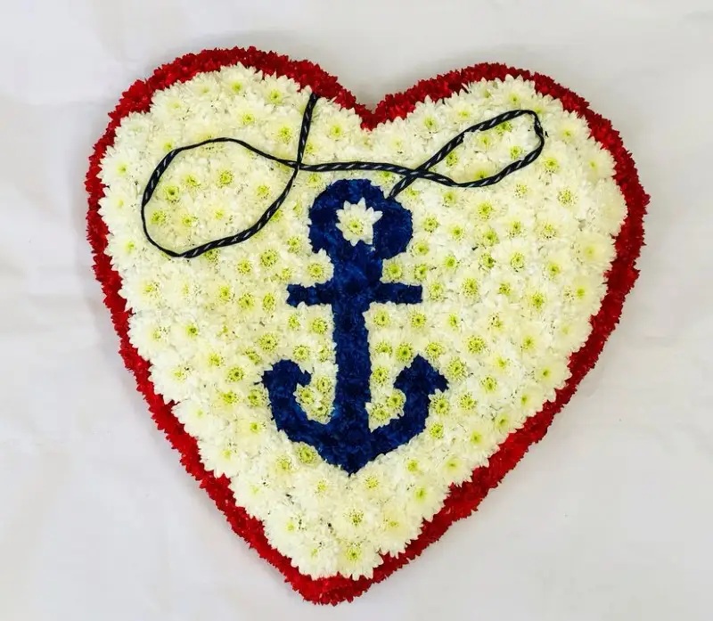 Funeral Large White Heart with Blue Anchor Funeral Large White Heart with Blue Anchor
