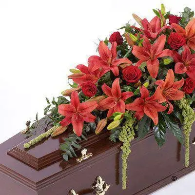 Lily and Rose Casket Spray - Red Lily and Rose Casket Spray - Red