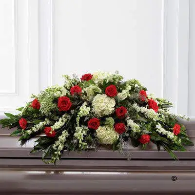 Mixed Casket Spray - Red and Green Extra Large Mixed Casket Spray - Red and Green Extra Large