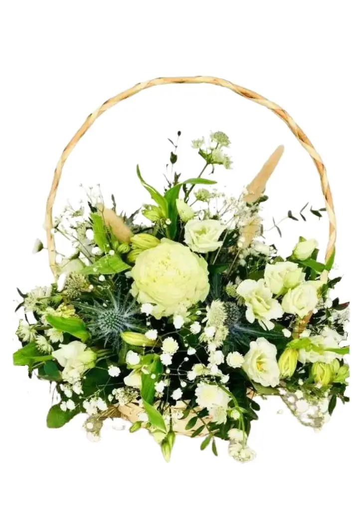 New Arrival Basket of Neutral Flowers for Baby New Arrival Basket of Neutral Flowers for Baby