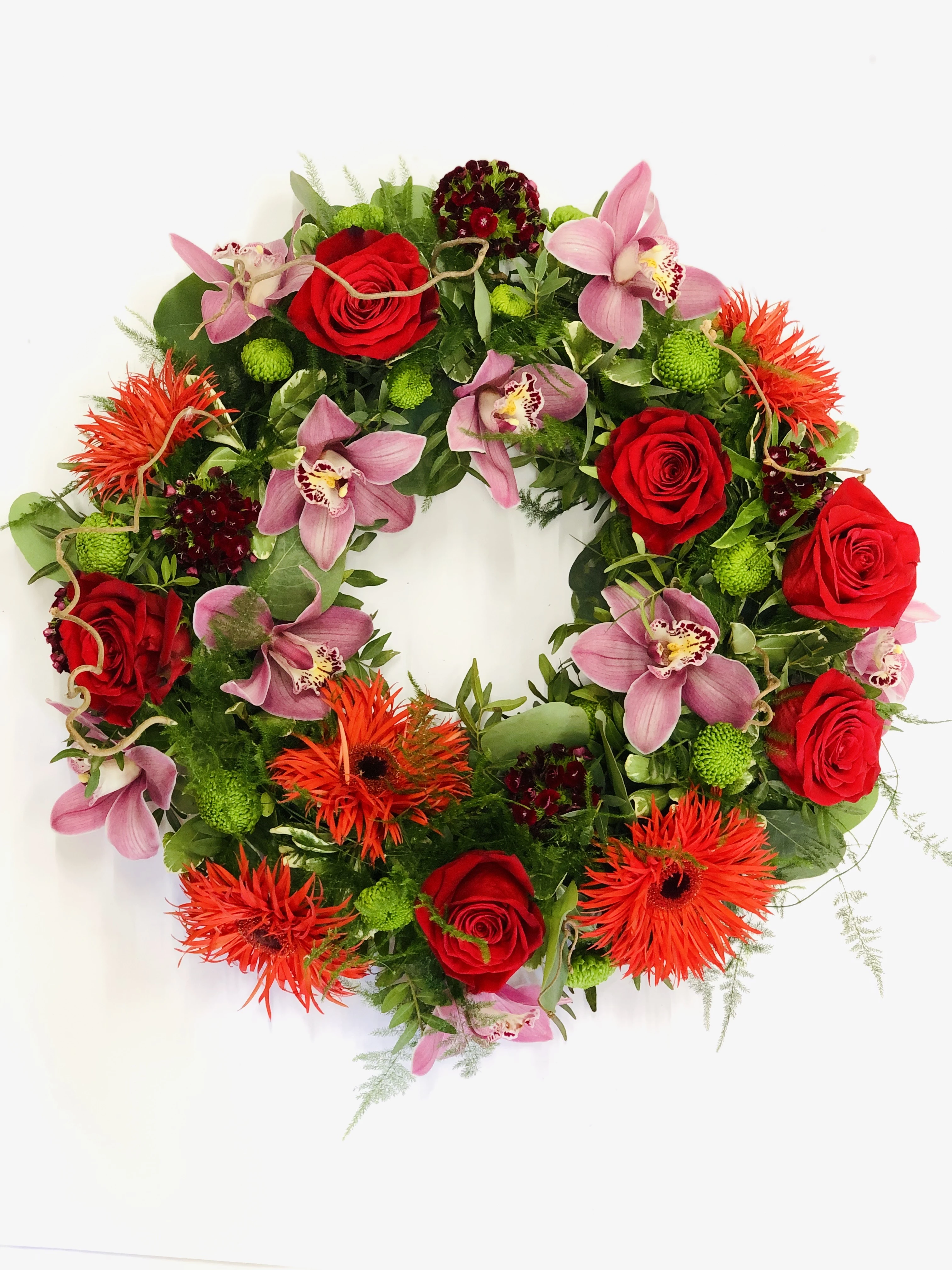 Red Rose and Orchid Wreath Funeral Flowers Red Rose and Orchid Wreath Funeral Flowers