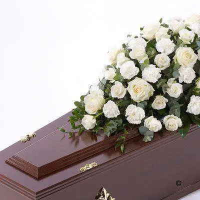 Rose and Carnation Casket Spray - White Rose and Carnation Casket Spray - White