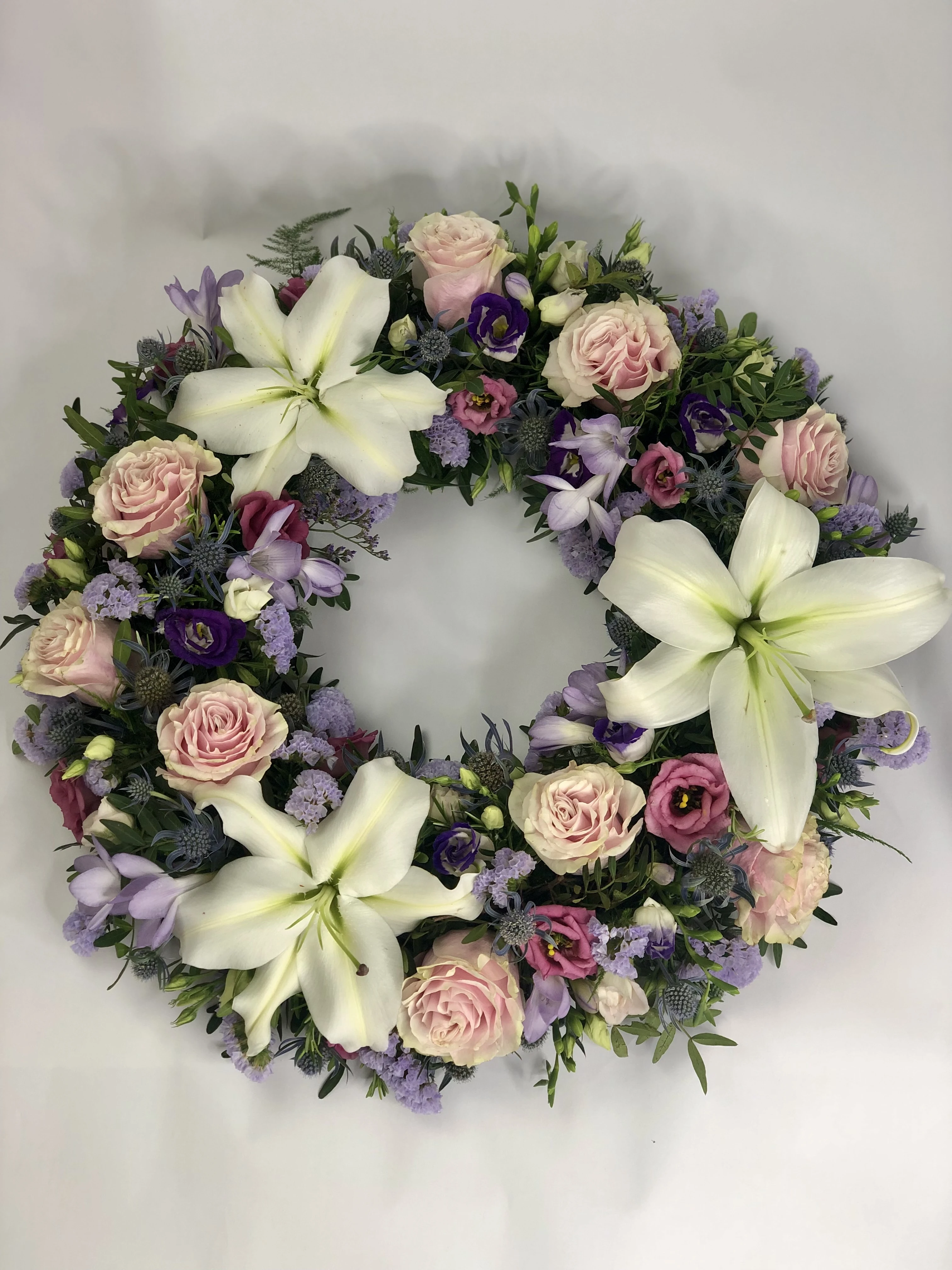 Rose and Lily Wreath - Pink and Lilac Rose and Lily Wreath - Pink and Lilac