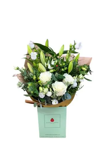 Serenity in White and Green Sympathy flowers for loss