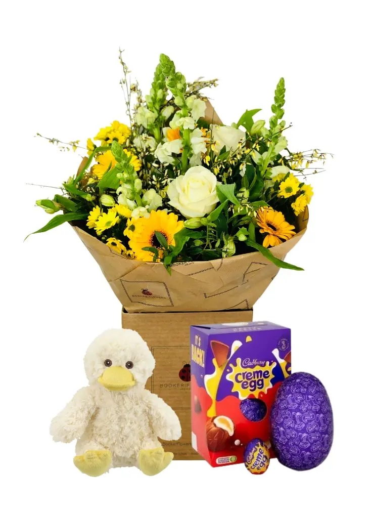 Spring Easter Flowers with Easter Egg and Duckling Plush gift set
