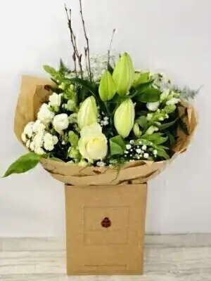 Valentines White Rose and Lily Handtied Valentines White Rose and Lily Handtied
