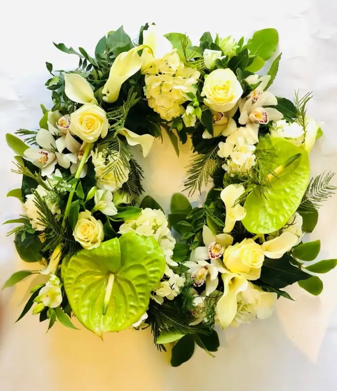 White and Green Exotic Wreath Large White and Green Exotic Wreath Large